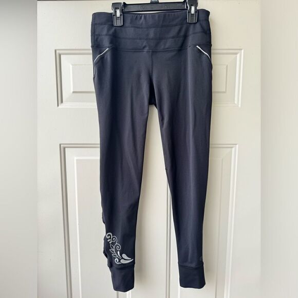 Athleta Women's Size S Black Reflective Floral Print Ruched Mesh Leggings - Picture 8 of 9